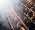 Smoky fish in smokehouse