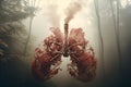 Smoky Lungs of sick person from which tobacco smoke comes, a diseased destroyed lung. World No Tobacco Day