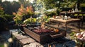 Smoky meat grilling for burgers. Fry on an open fire on the grill - bbq. Royalty Free Stock Photo