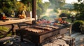 Smoky meat grilling for burgers. Fry on an open fire on the grill - bbq. Royalty Free Stock Photo