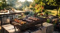 Smoky meat grilling for burgers. Fry on an open fire on the grill - bbq. Royalty Free Stock Photo