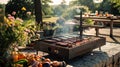Smoky meat grilling for burgers. Fry on an open fire on the grill - bbq. Royalty Free Stock Photo