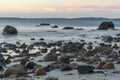 Smoky motion blur rocky Buzzards Bay beach Royalty Free Stock Photo