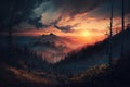 Smoky mountain sunset. Illustration Generative AI Royalty Free Stock Photo