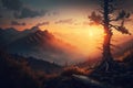 Smoky mountain sunset. Illustration Generative AI Royalty Free Stock Photo