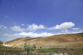 Smoky Mountains with fence in foreground. Caucasus Mountains Azerbaijan. Blue sky