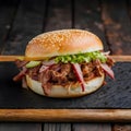 A smoky pulled pork sandwich featuring tender Royalty Free Stock Photo