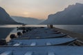 Smoky Sunrise with Moored Boats