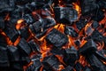 Smoldering Barbecue Charcoal Texture Background, Hot Fire Charcoal Banner, Burn Wood Grill Flame Royalty Free Stock Photo