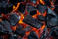 Smoldering Barbecue Charcoal Texture Background, Hot Fire Charcoal Banner, Burn Wood Grill Flame Royalty Free Stock Photo