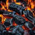 Smoldering Barbecue Charcoal Texture Background, Hot Fire Charcoal Banner, Burn Wood Grill Flame Royalty Free Stock Photo