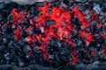 Smoldering burning coal, burnt wood on fire Royalty Free Stock Photo