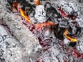 Smoldering coals in the grill. Burning fire after a shish kebab. Royalty Free Stock Photo