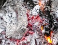 Smoldering coals in the grill. Burning fire after a shish kebab. Royalty Free Stock Photo
