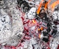 Smoldering coals in the grill. Burning fire after a shish kebab. Royalty Free Stock Photo