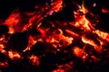 Smoldering fire, the fading fire, embers, sparks, flame, ash, wood. Macro.