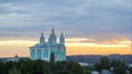 Smolensk cathedral on sunset, time - lapse video