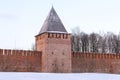 Smolensk Russia old tower museum with a triangular roof of the ancient Kremlin Royalty Free Stock Photo