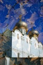 Smolenskaya church. Artistic collage. Royalty Free Stock Photo