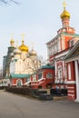 Smolensky Cathedral and fragment of Assumption church in Novodevichy Convent, Moscow. Royalty Free Stock Photo