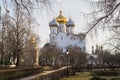 Smolensky Cathedral and Prokhorov Chapel in Novodevichy Convent, Moscow. Royalty Free Stock Photo