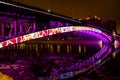 Smolensky Metrobridge illuminated with anti-covid inscription motivating to sell plasma in Moscow, Russia.