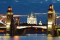 Smolny Cathedral in the alignment of Peter the Great Bridge on a June cloudy night. Saint-Petersburg, Russia Royalty Free Stock Photo