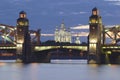 Smolny Cathedral and Peter the Great Bridge, white night. Saint-Petersburg, Russia Royalty Free Stock Photo