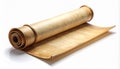 Smooth, aged parchment scroll with wooden ends on a white background vintage Royalty Free Stock Photo