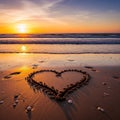 Smooth beach sand features a heart shape outlined with small stones Royalty Free Stock Photo