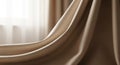 Smooth, beige curtains drape elegantly in the foreground, accentuated by soft lighting Royalty Free Stock Photo