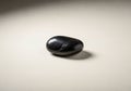 Smooth black stone with a shiny surface placed on a neutral grey Royalty Free Stock Photo