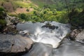 Blurred motion stream falls from top of waterfall of Pistyll Rhaeadr Royalty Free Stock Photo