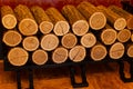 Smooth brown lumber log used for fuel, firewood for fireplace close-up Royalty Free Stock Photo