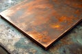 A smooth copper sheet with visible oxidation, blending warm reddish tones with hints of green,
