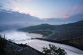 Smooth draining water from the hydroelectric dam at dawn Royalty Free Stock Photo