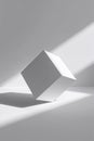 Geometric Cube Casting Sharp Distorted Shadow on Neutral Background Royalty Free Stock Photo