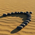 Smooth, flat stones arranged in an arrow shape lie on the textured surface of a sandy Royalty Free Stock Photo