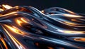Abstract flowing metallic liquid waves with glowing orange light reflections image photo Royalty Free Stock Photo
