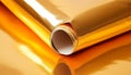 Smooth gold colored metallic tube rolled up on clean steel backdrop generated by AI Royalty Free Stock Photo