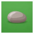 Smooth, gray, oval pebble illustration on a solid green background Royalty Free Stock Photo