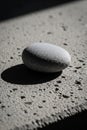 A smooth gray pebble rests on a textured concrete surface, casting a shadow generative ai Royalty Free Stock Photo