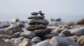 Balanced Grey Stone Stack on Rocky Surface with Blurred Background