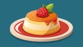 Smooth and indulgent dulce de leche panna cotta topped with a tangy raspberry coulis.. Vector illustration.