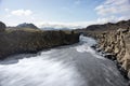 Smooth Innri-Emstrua river going from Waterfall. Laugavegur hiking trail Royalty Free Stock Photo