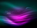 Smooth light effect, straight lines on glowing shiny neon dark background. Energy technology idea Royalty Free Stock Photo