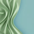 Smooth, light green fabric draped over a flat, light blue surface. The fabric flows Royalty Free Stock Photo