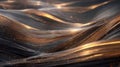 Smooth metallic waves with golden light accents and a subtle layered texture, abstract futuristic technological background Royalty Free Stock Photo