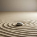 A smooth, oval pebble sits on a meticulously raked sand surface, creating concentric Royalty Free Stock Photo