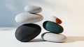 Smooth oval stones balanced in two separate stacks against a neutral background Royalty Free Stock Photo